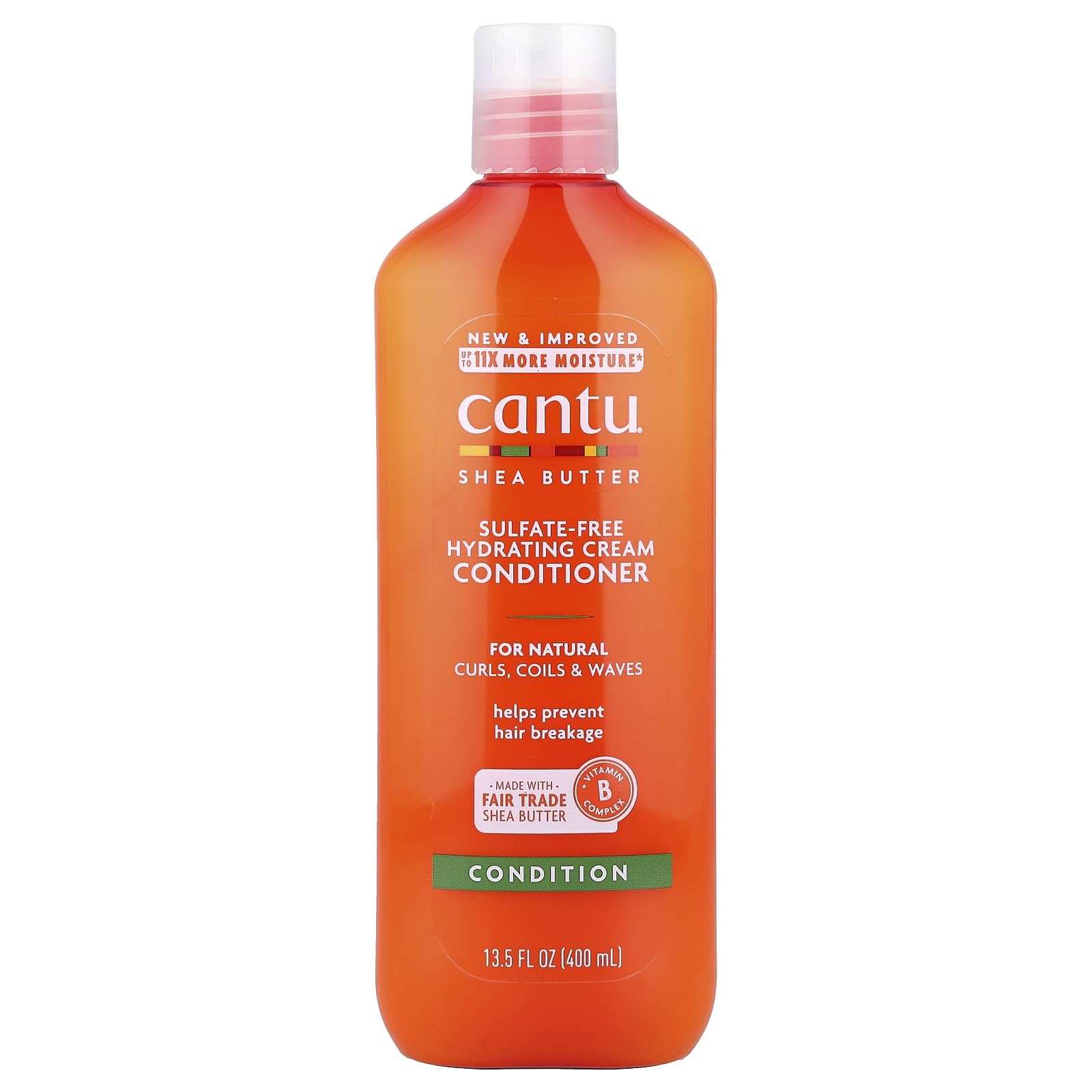 Cantu Shea Butter Hydrating Cream Conditioner bottle demonstrates rich moisture for curls