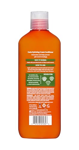 Close-up of Cantu Shea Butter Hydrating Cream Conditioner texture for defined, frizz-free curls
