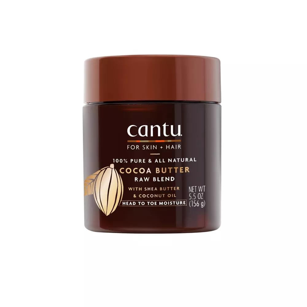 Cantu Skin Therapy Body Butter jar close-up shows rich hydration potential.