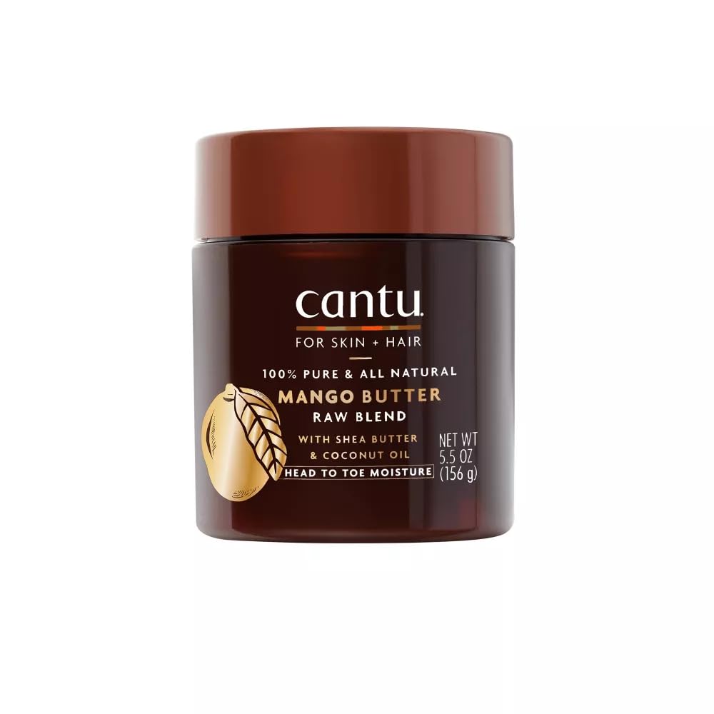Cantu Skin Therapy Body Butter jar showcasing mango butter texture for rich hydration.