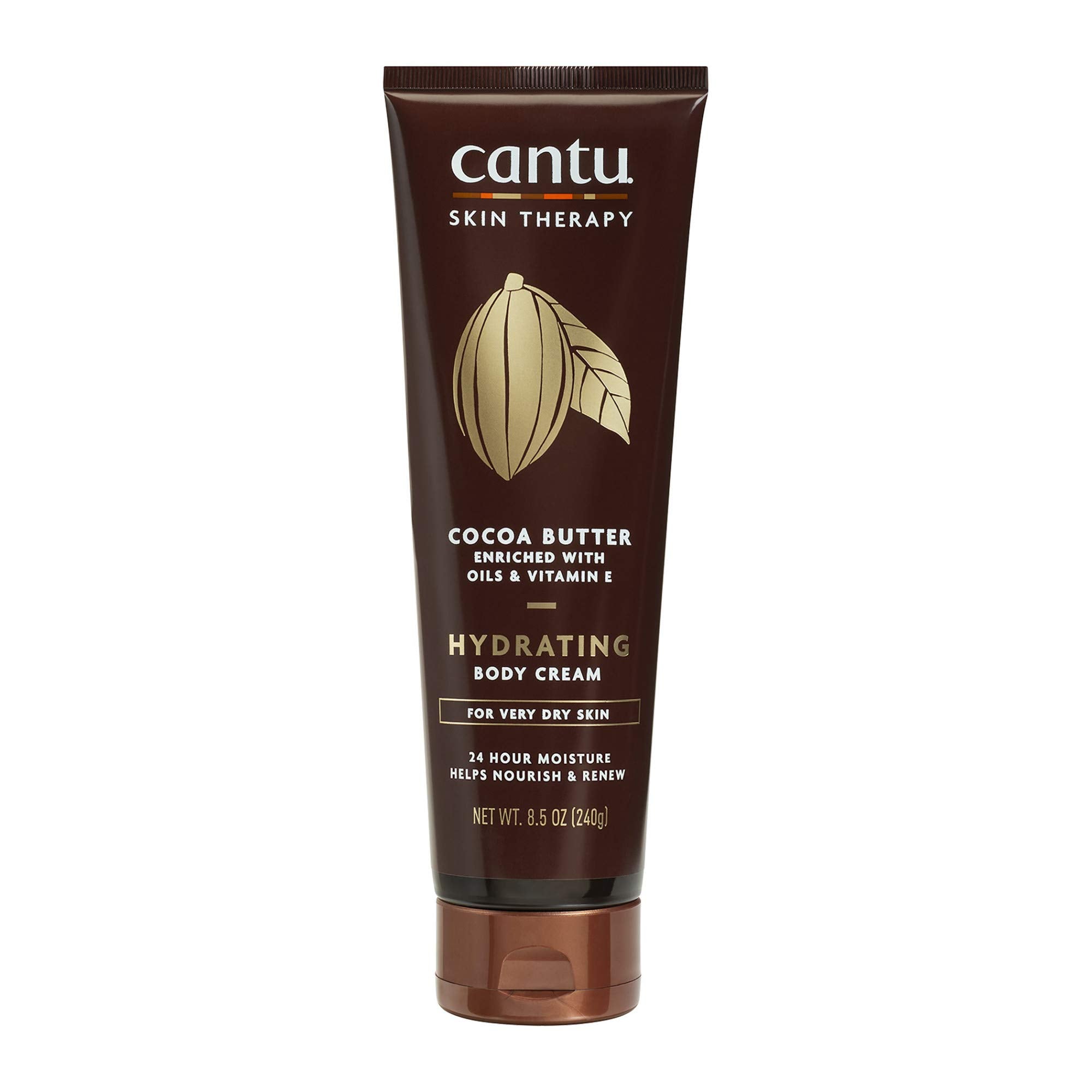 Cantu Therapy Cocoa Butter Body Cream 8.5 oz bottle close-up, delivering deep hydration.