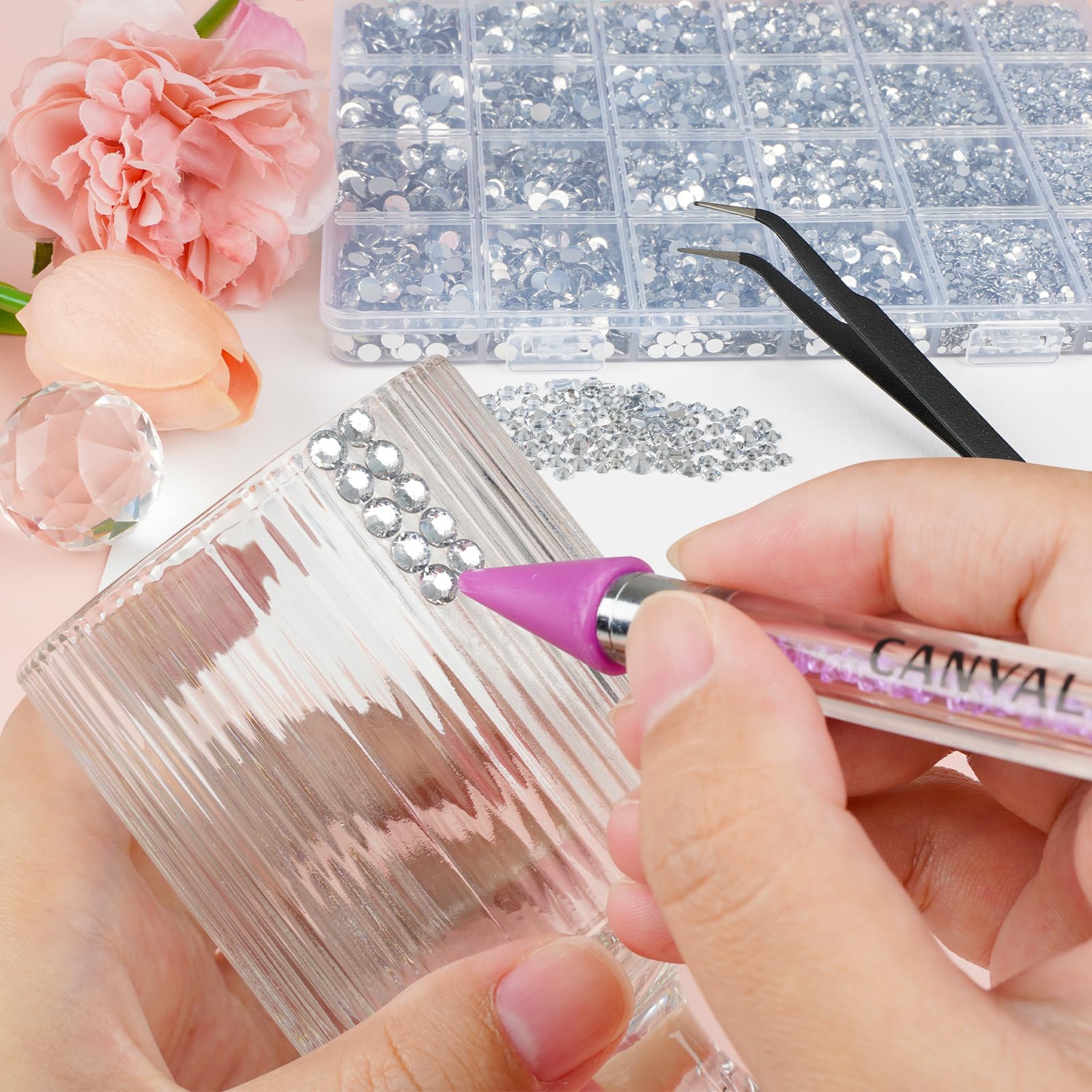 CANVALITE 3mm rhinestones in 24-grid set for varied nail designs