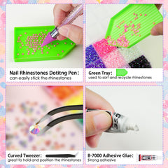 CANVALITE rhinestones tweezers and dotting pen aid placement.