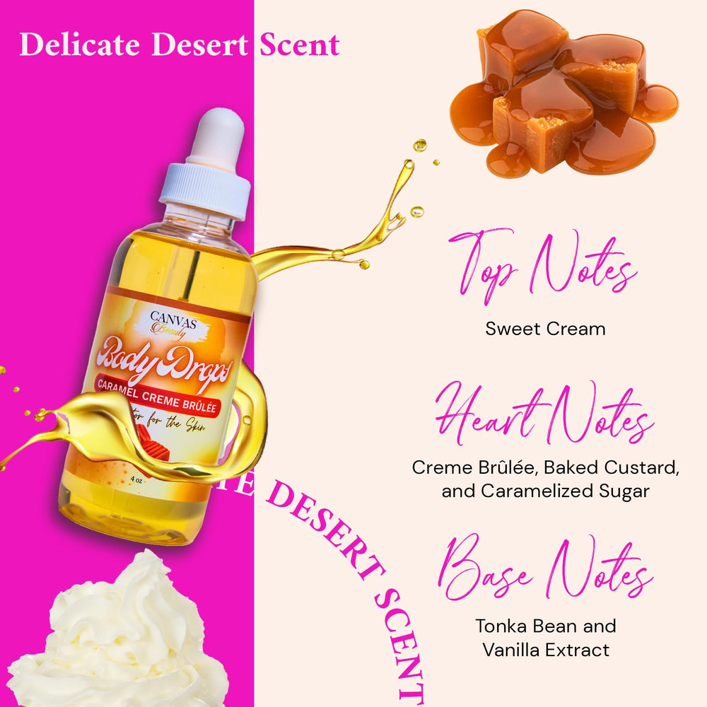 Canvas Beauty Body Drops Creme Brulee fast-absorbing finish close-up