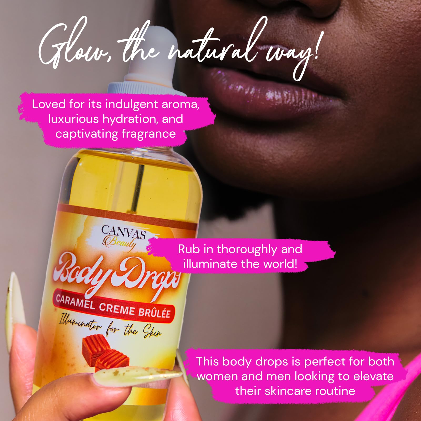 Canvas Beauty Body Drops Creme Brulee glow as skin finisher