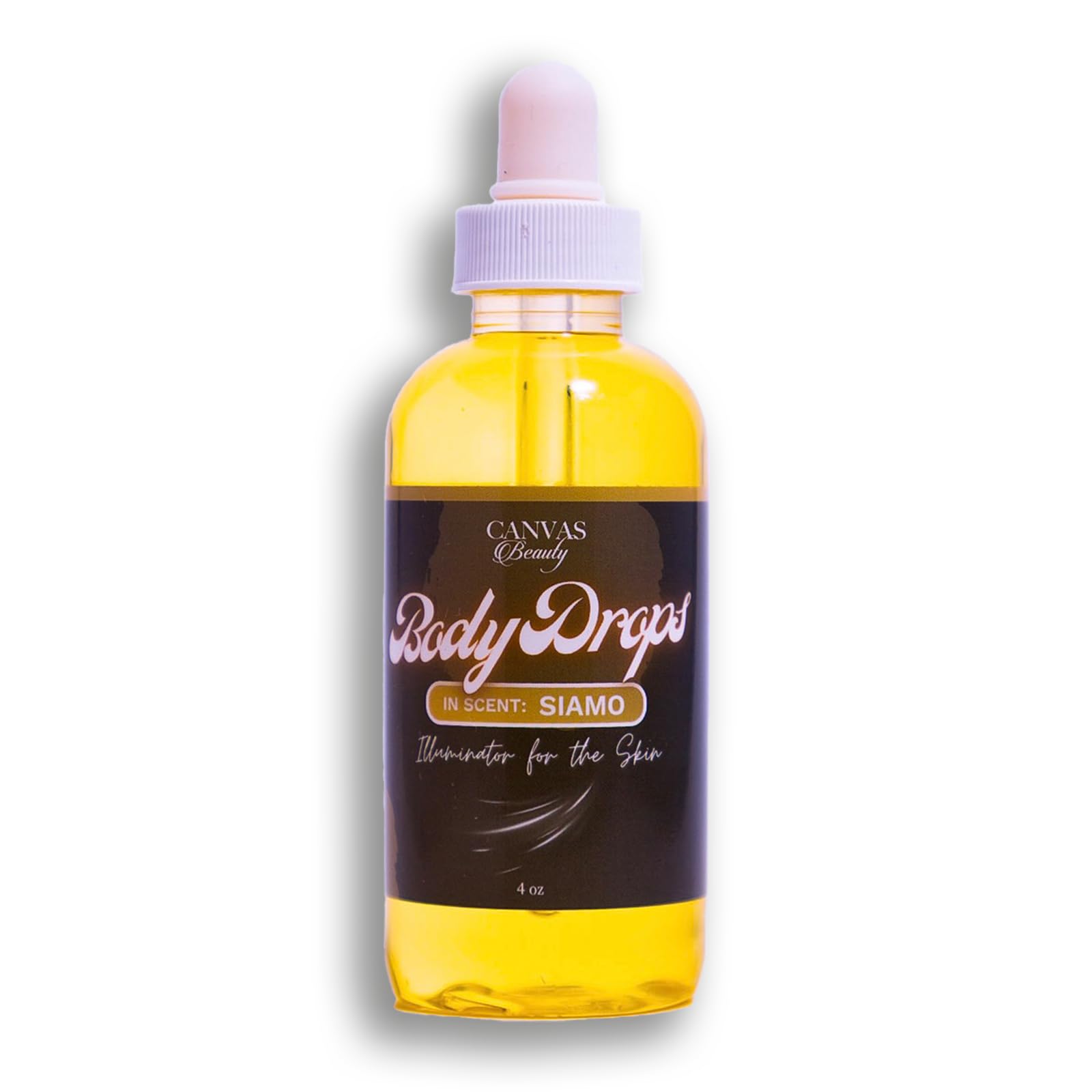Canvas Beauty Body Drops Siamo bottle pour reveals silky hydration for soft, radiant skin.