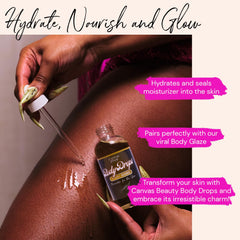 Canvas Beauty Body Drops Siamo liquid texture demonstrates fast absorption for a non-greasy finish.