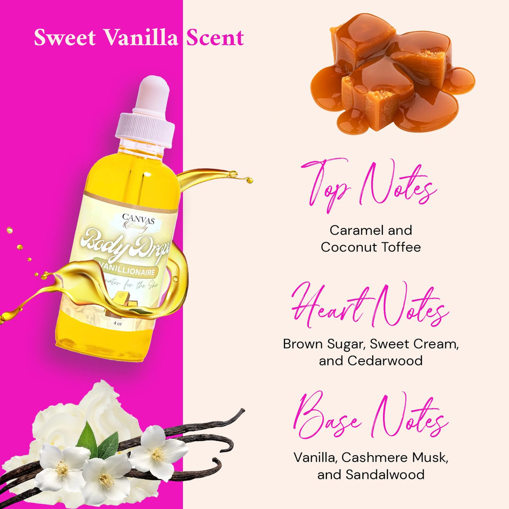 Canvas Beauty Body Drops Vanillionaire close-up showing silky texture