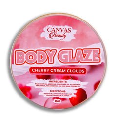Canvas Beauty Body Glaze Cherry Cream Clouds jar showing glossy hydration on label
