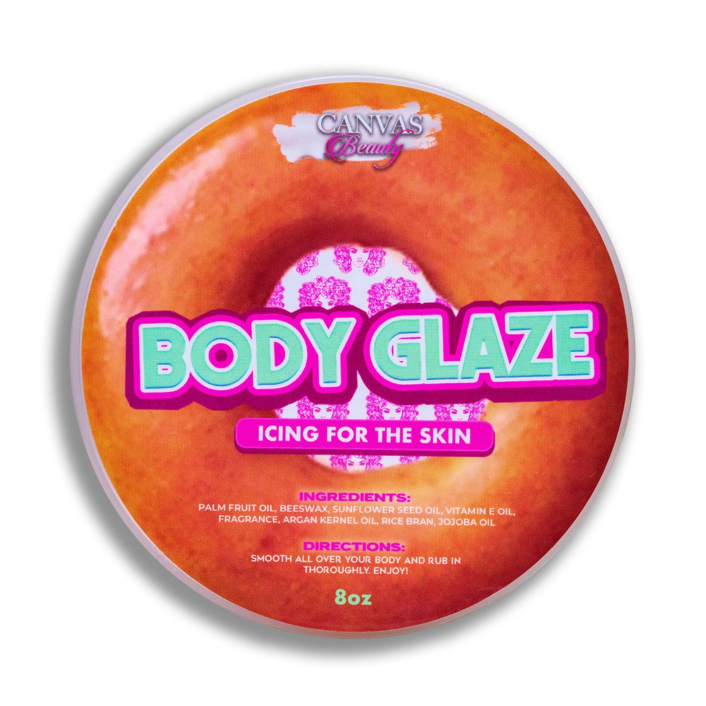 Canvas Beauty Body Glaze glazed donut jar; indulgent aroma with lasting hydration.