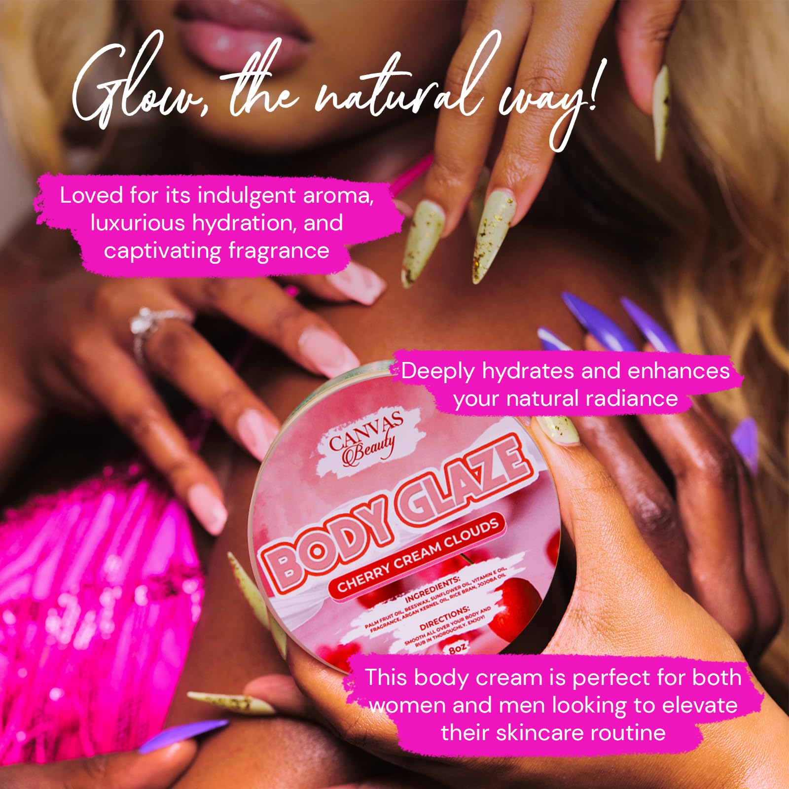 Silky glide of Canvas Beauty Body Glaze across forearm
