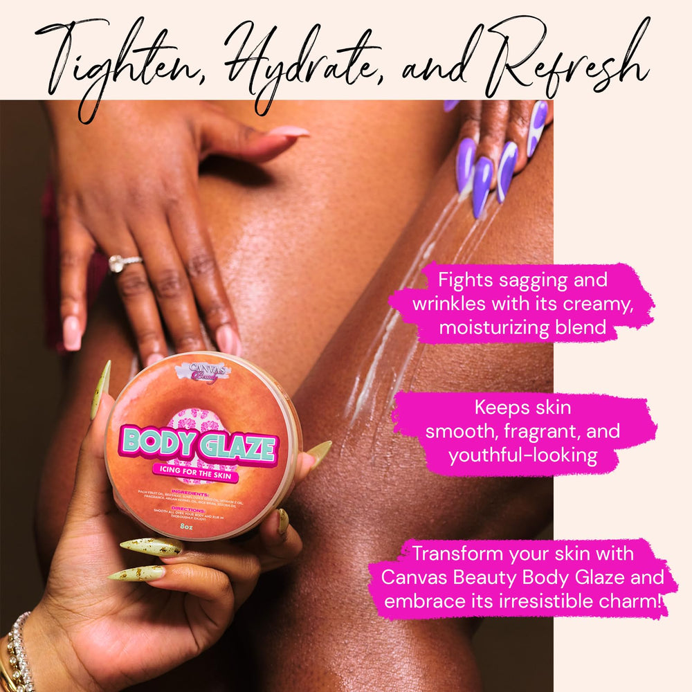 Canvas Beauty Body Glaze silky glossy skin; nourishing oils improve moisture.