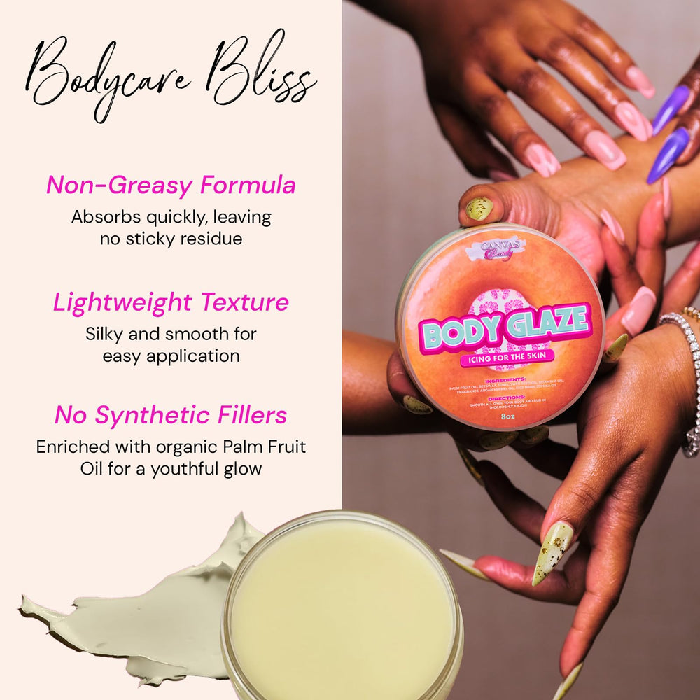 Canvas Beauty Body Glaze vanilla frosting scent; long-lasting fragrance during daily use.