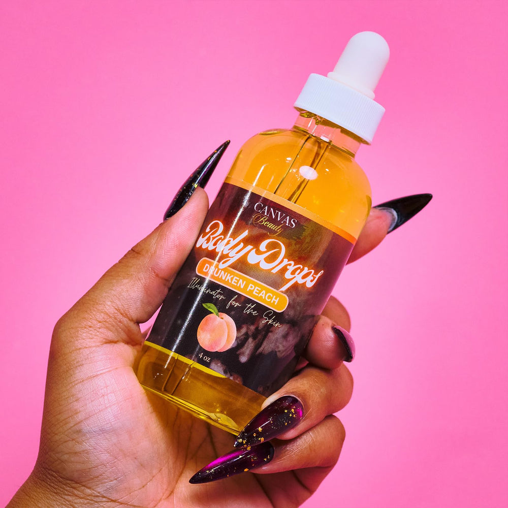 Drunken Peach aroma on skin after application by Canvas Beauty.
