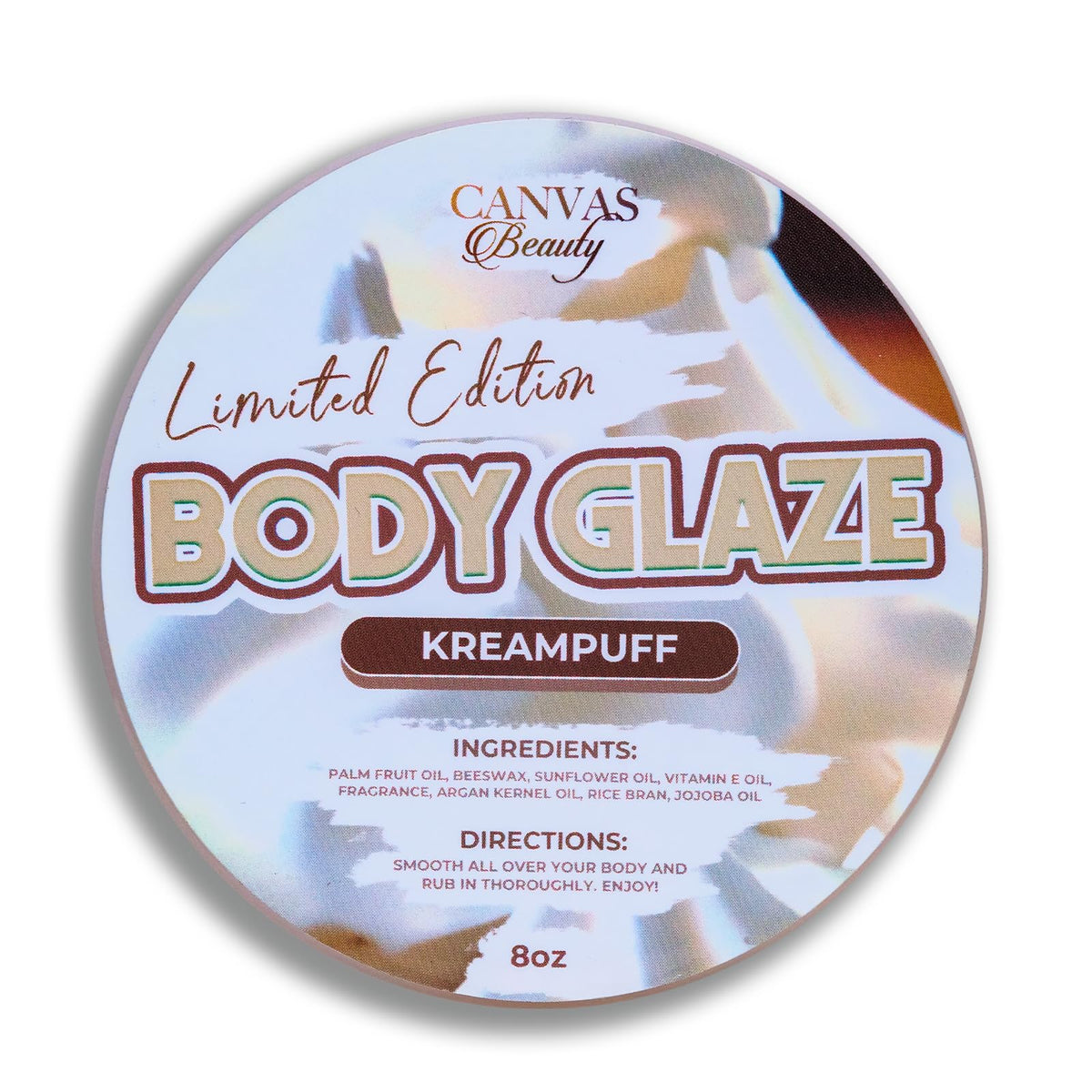 Canvas Beauty Kreampuff Body Glaze packaging highlights premium hydration for daily use.