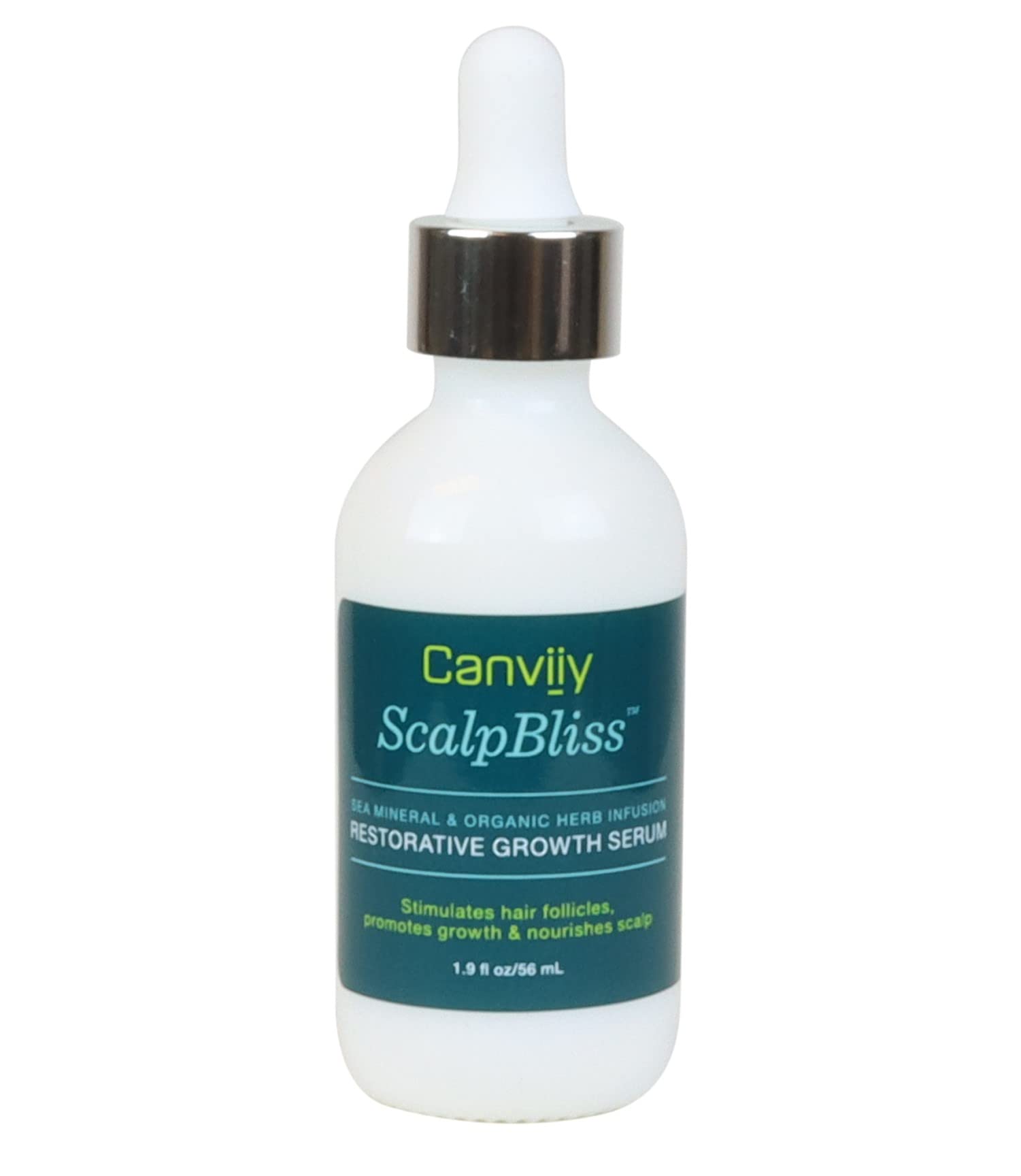 Canviiy ScalpBliss bottle close-up highlighting sea minerals for scalp nourishment.