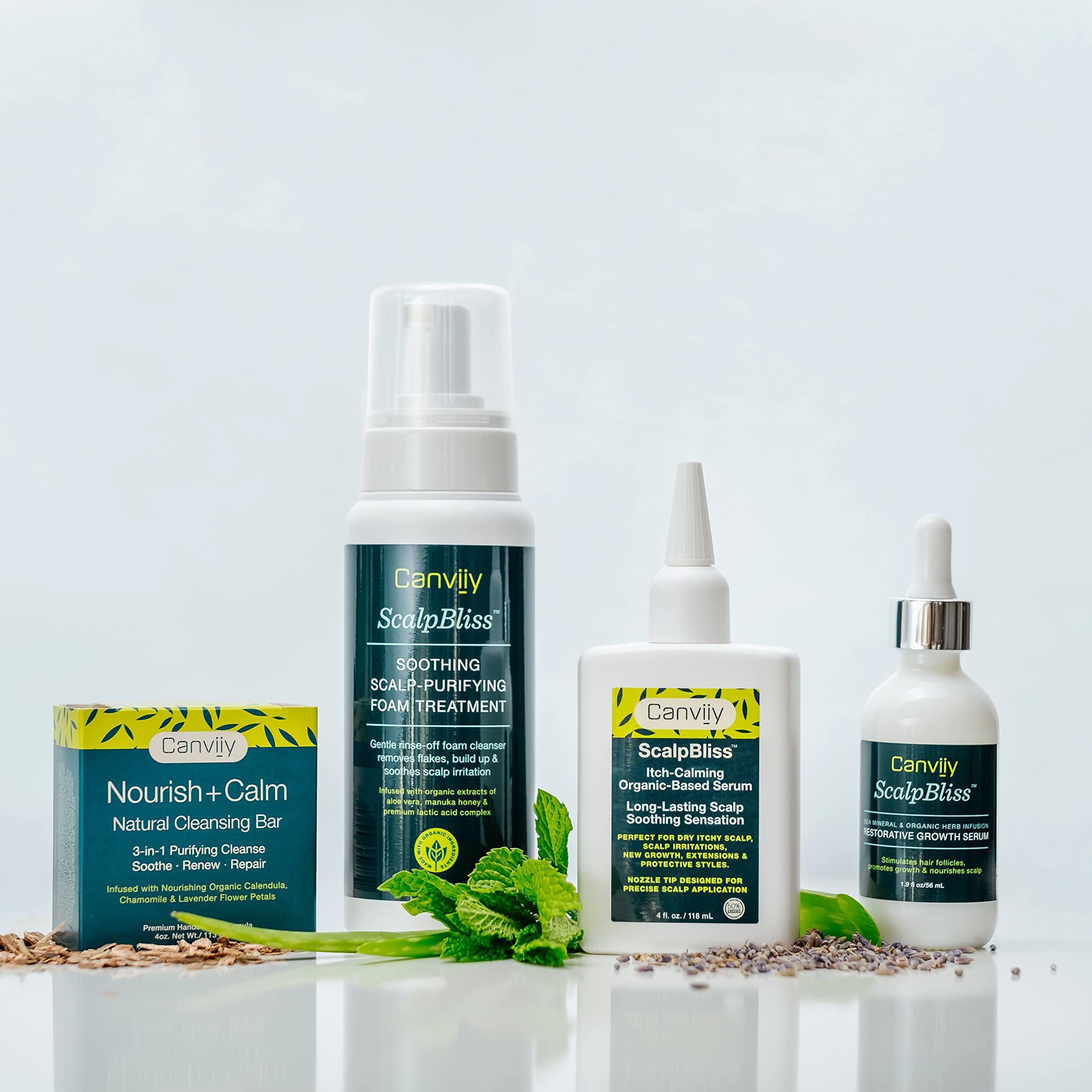 Canviiy ScalpBliss packaging and 1.9 fl oz bottle on display.