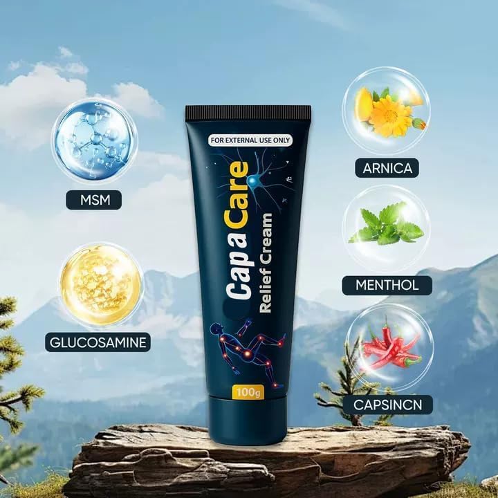 Capacare Neurosoothe formula close-up shows capsaicin and arnica blend.