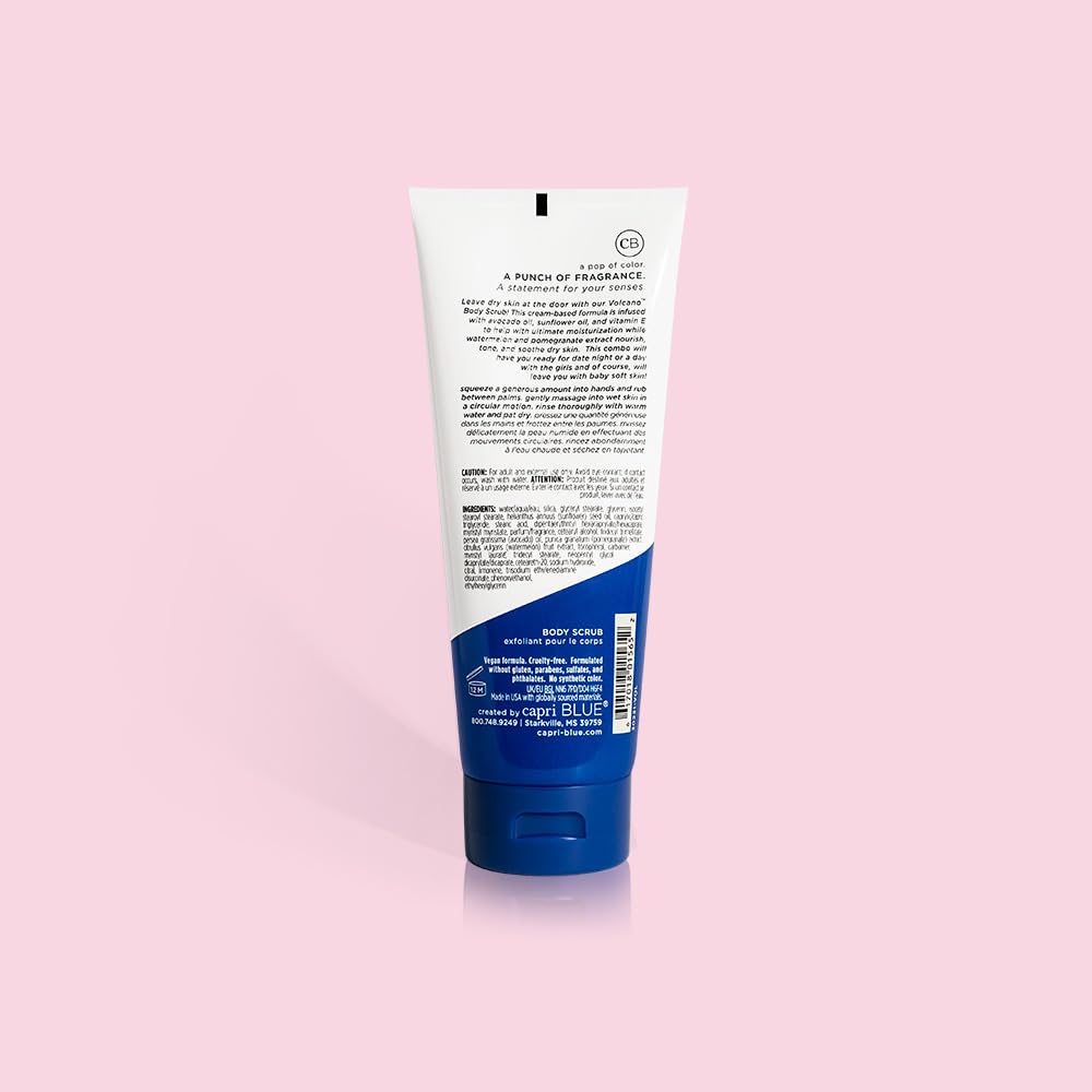 Capri Blue Volcano body scrub texture close-up, creamy formula for massage.