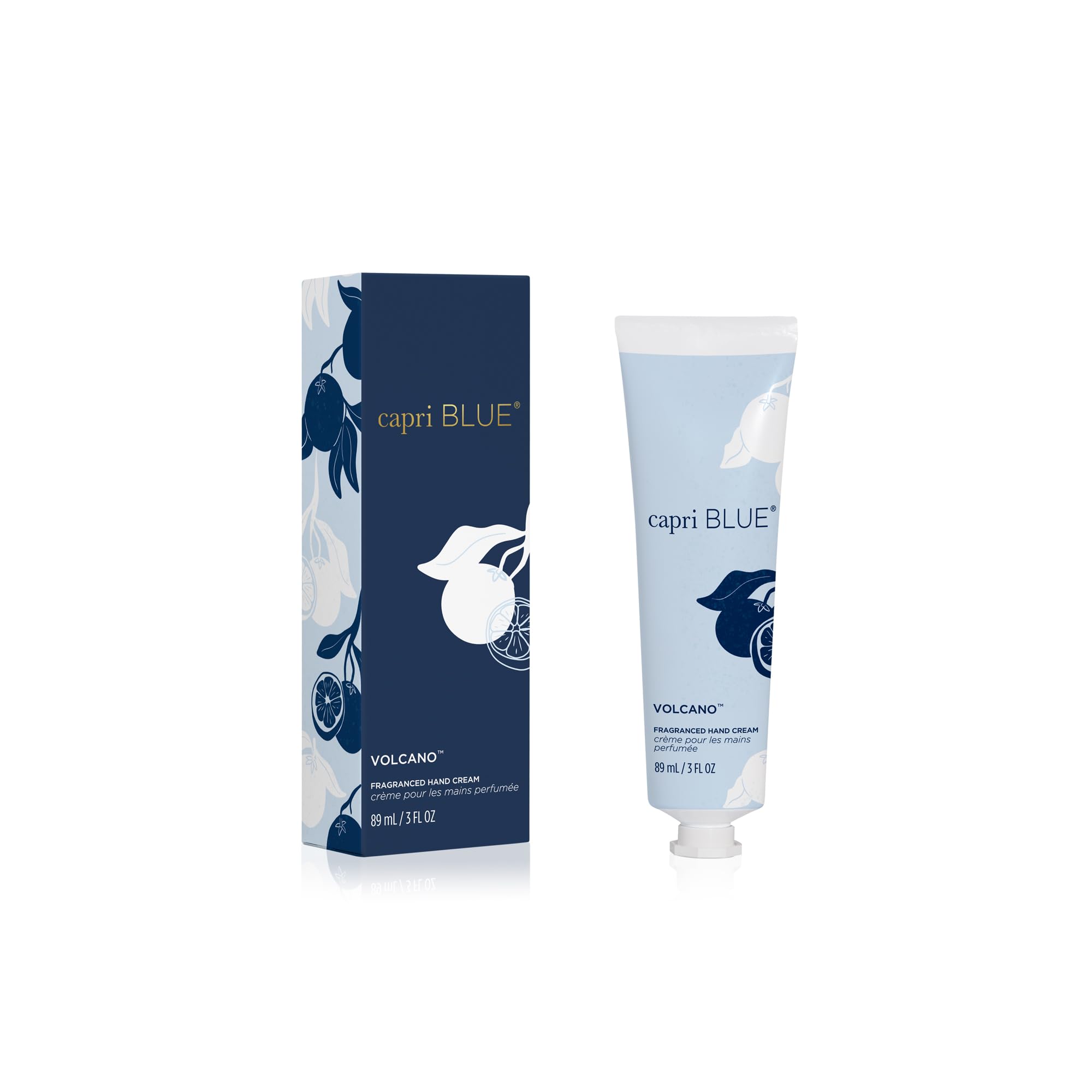 Crème mains Capri Blue Volcano dans un emballage bleu, hydratante et pratique