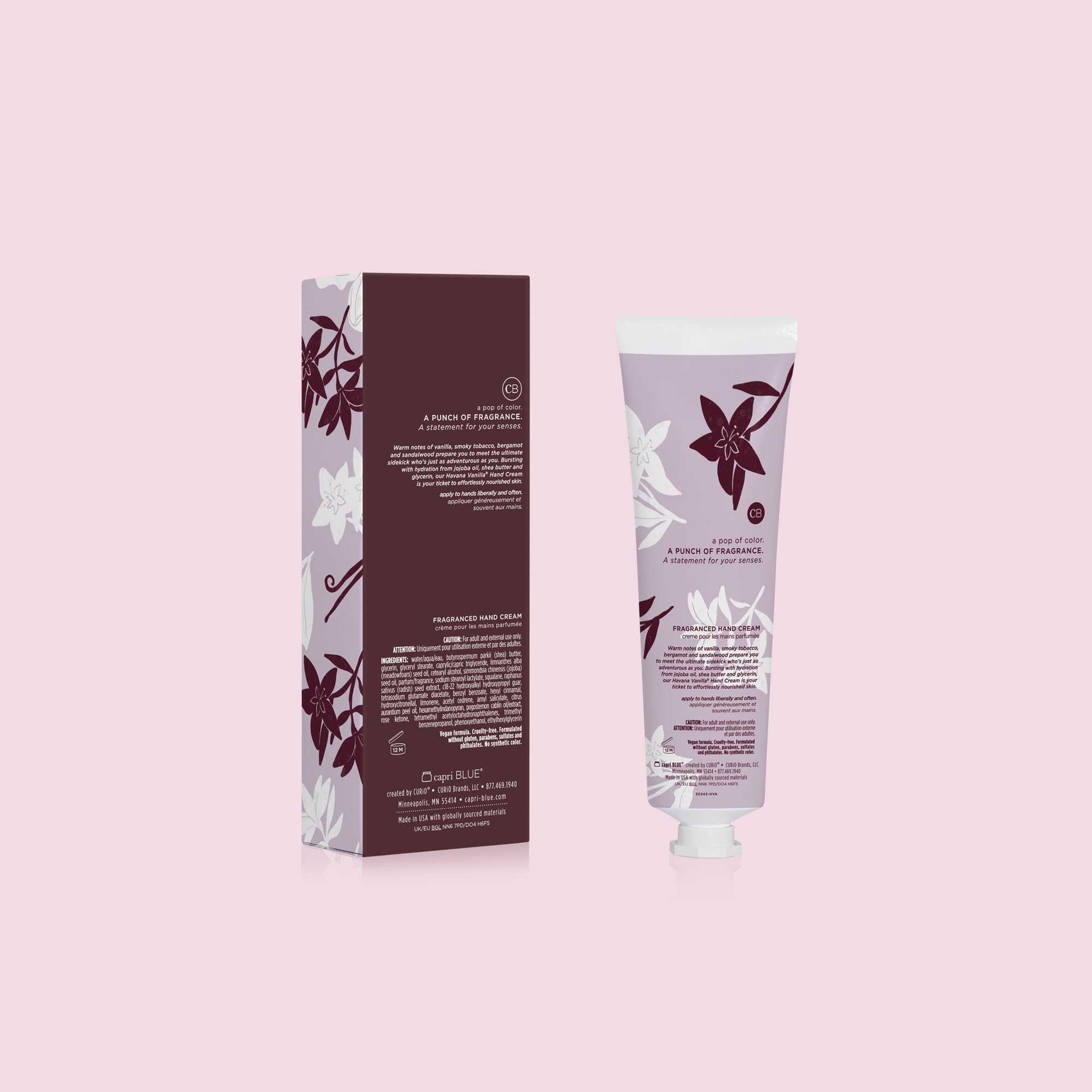Capri Blue Flora Edit collection badge on travel-size hand creams
