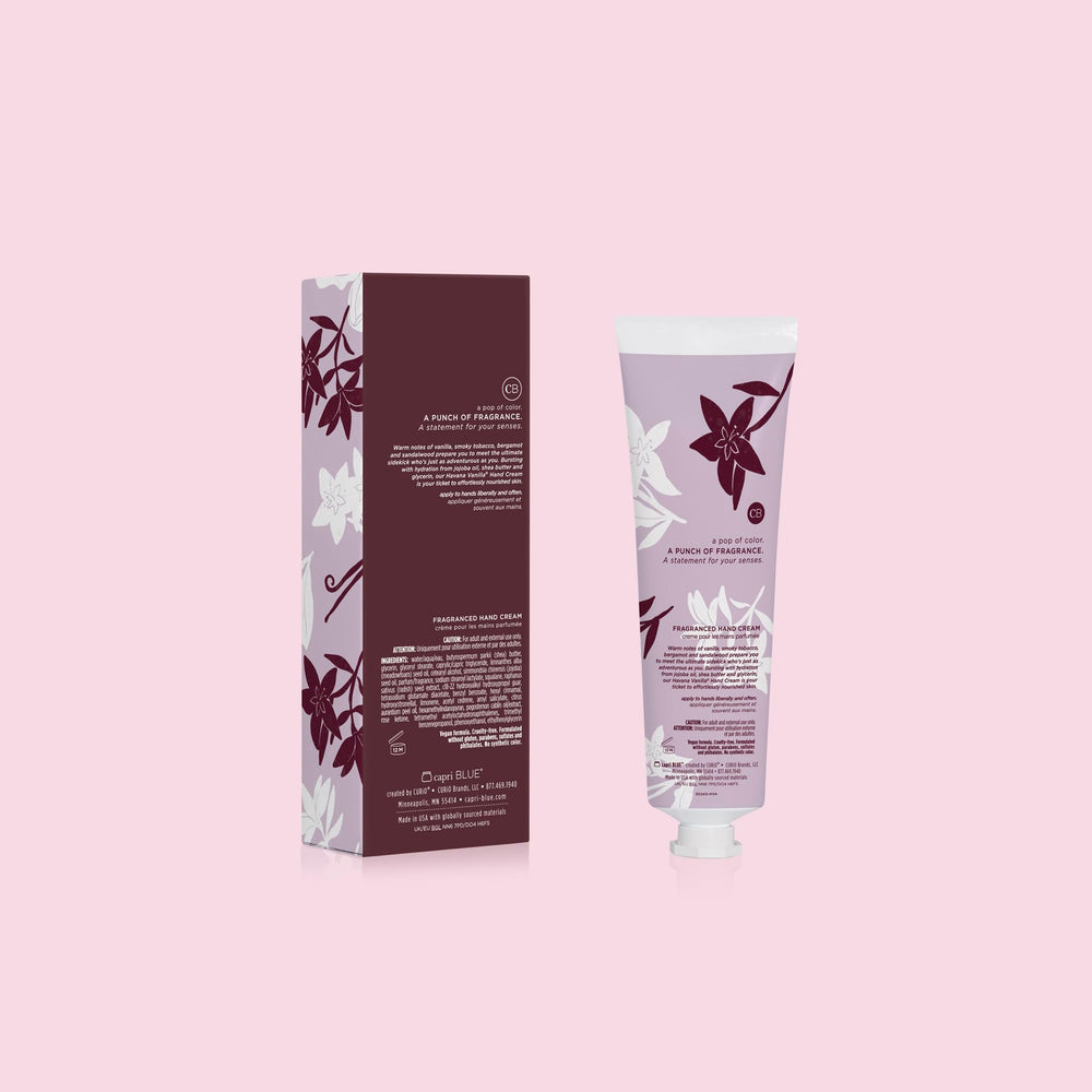 Capri Blue Flora Edit collection badge on travel-size hand creams