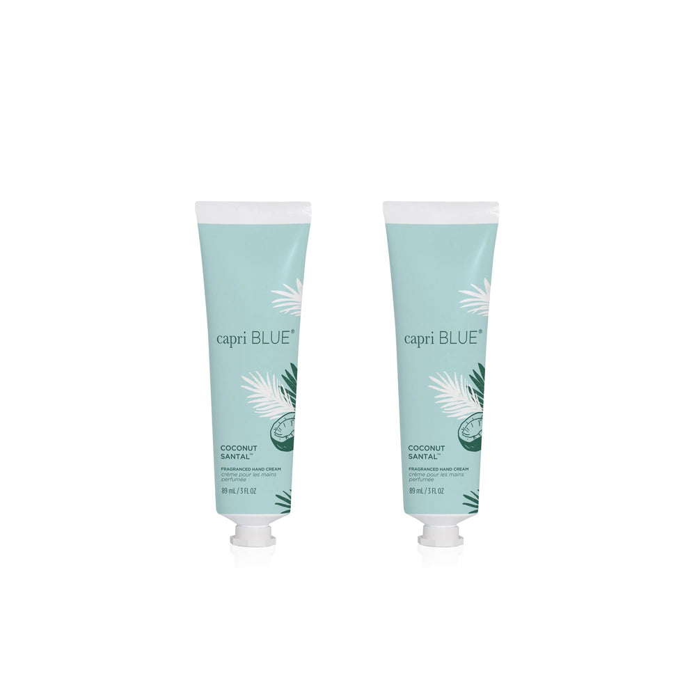 Capri Blue Flora Edit Coconut Santal hand cream tube in mint green provides deep hydration.