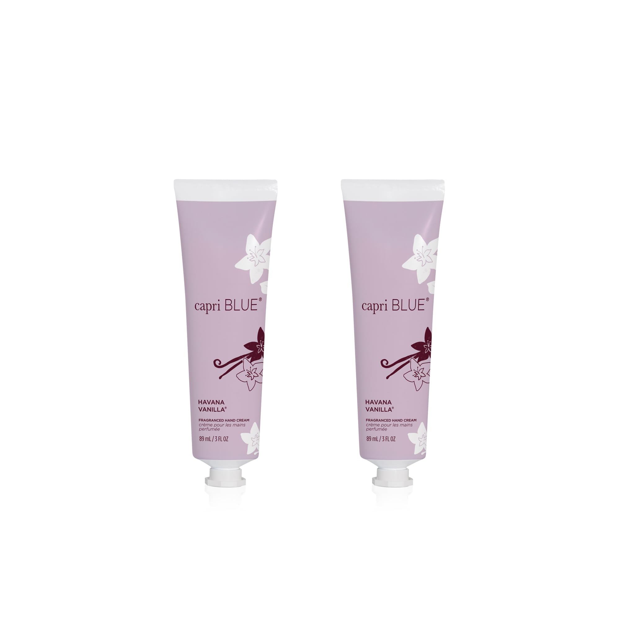 Capri Blue Havana Vanilla travel-size two-pack hand cream showing hydrating formula