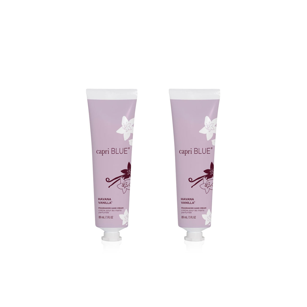 Capri Blue Havana Vanilla travel-size two-pack hand cream showing hydrating formula