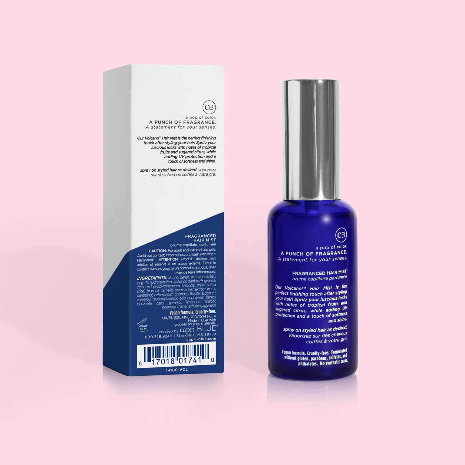 Capri Blue Volcano hair mist after-styling finish for scent and shine.