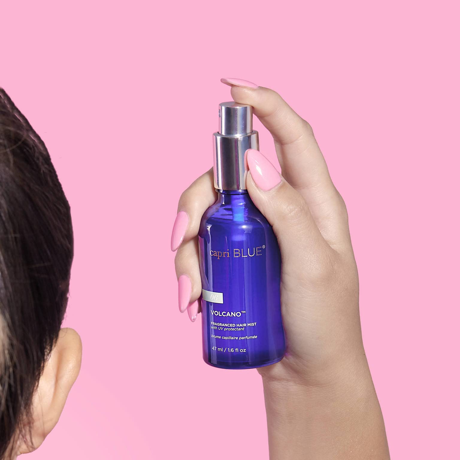 Capri Blue Volcano hair mist uses rice bran oil for moisture.