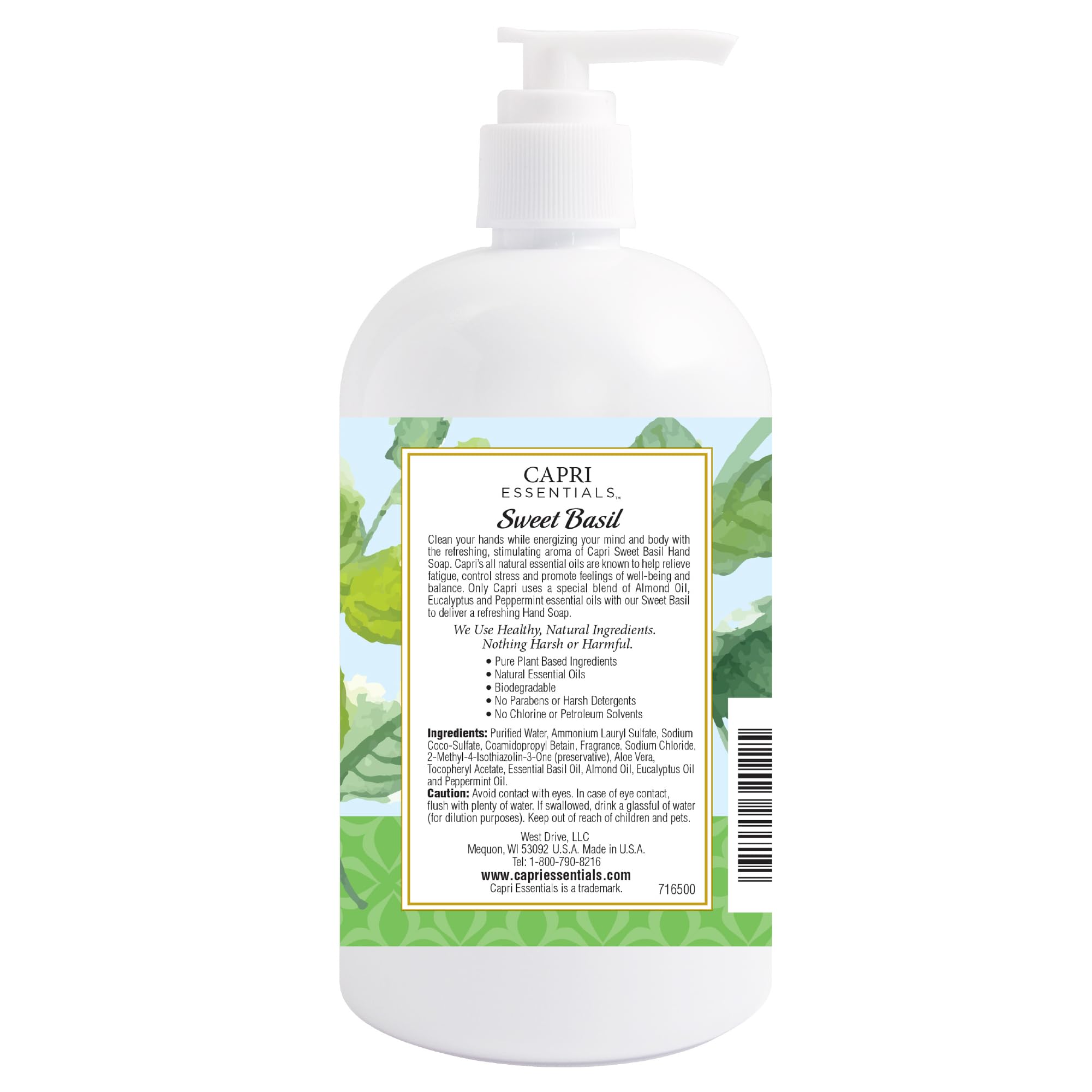 Capri Essentials hand soap liquid packaging-design highlights premium, eco-friendly home care branding