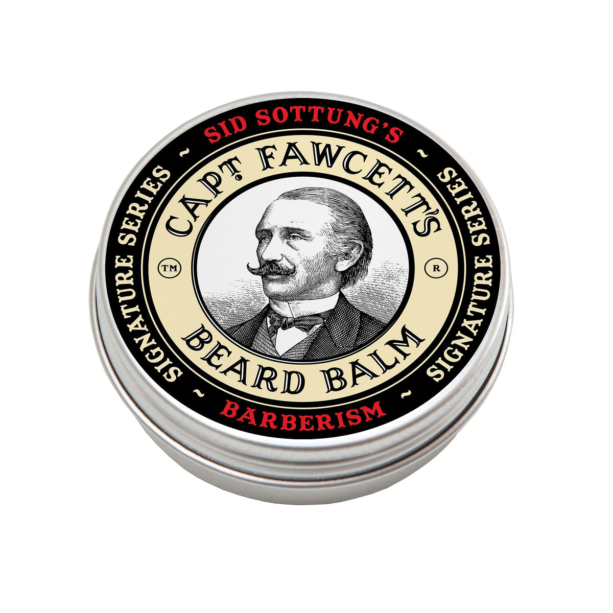 Captain Fawcett's Barberism Beard Balm 60ml bottle shown for premium grooming packaging
