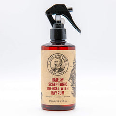 Captain Fawcett’s Bay Rum Hair Tonic bottle for versatile grooming and nourishment.