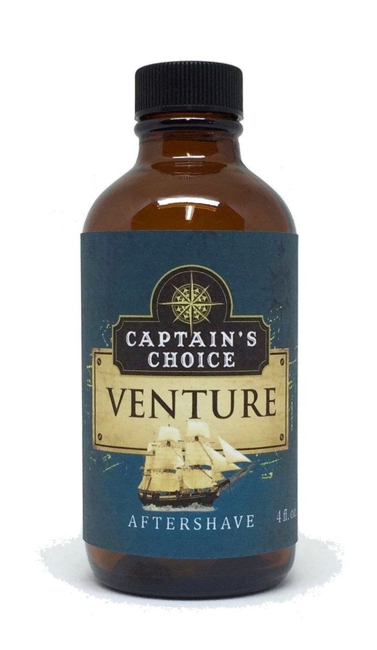 Captain's Choice VENTURE amber bottle close-up highlights all-natural formula and USA craftsmanship.