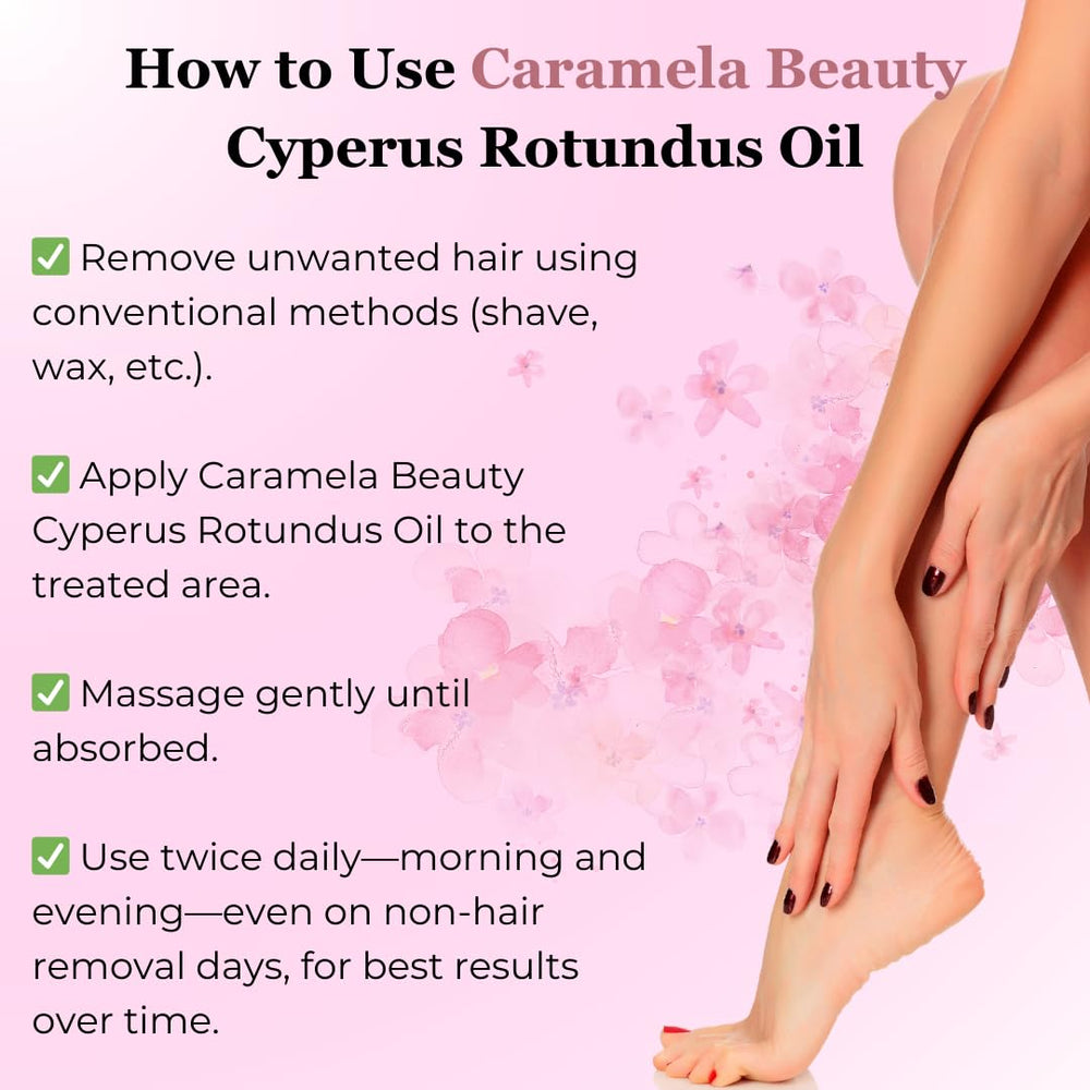 Caramela Beauty Cyperus Rotundus Oil at bikini line for natural hair management