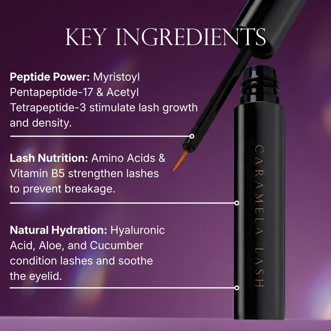 Caramela Beauty Lash Serum applicator brush for precise upper lash line use