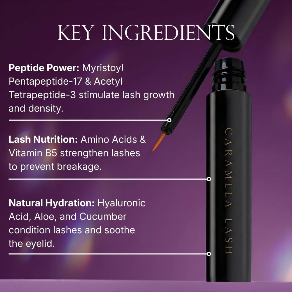 Caramela Beauty Lash Serum applicator brush for precise upper lash line use
