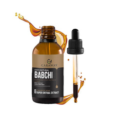 CARAWAY Bakuchi Oil bottle front, showcasing pure CO2 extract for radiant skin benefits.