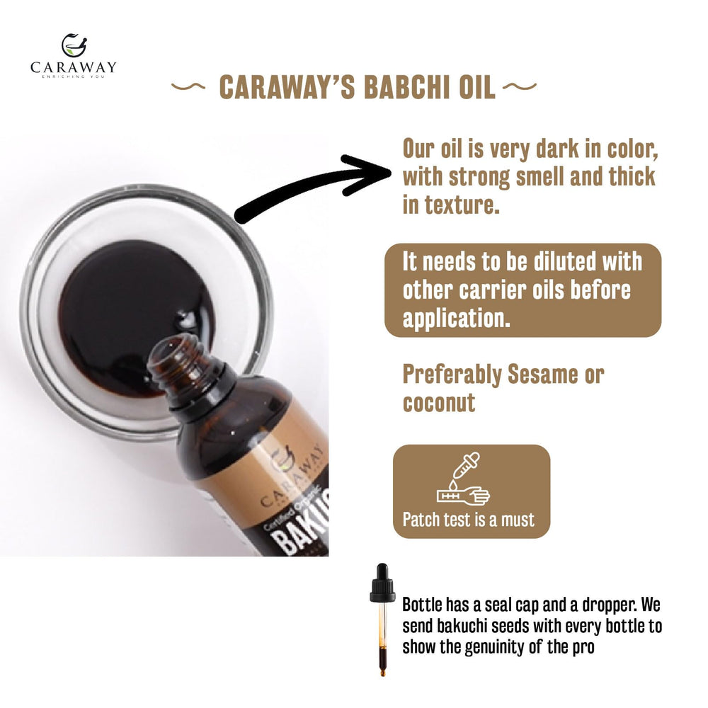 CARAWAY Bakuchi Oil dropper demonstrating precise dosage for diluted use.