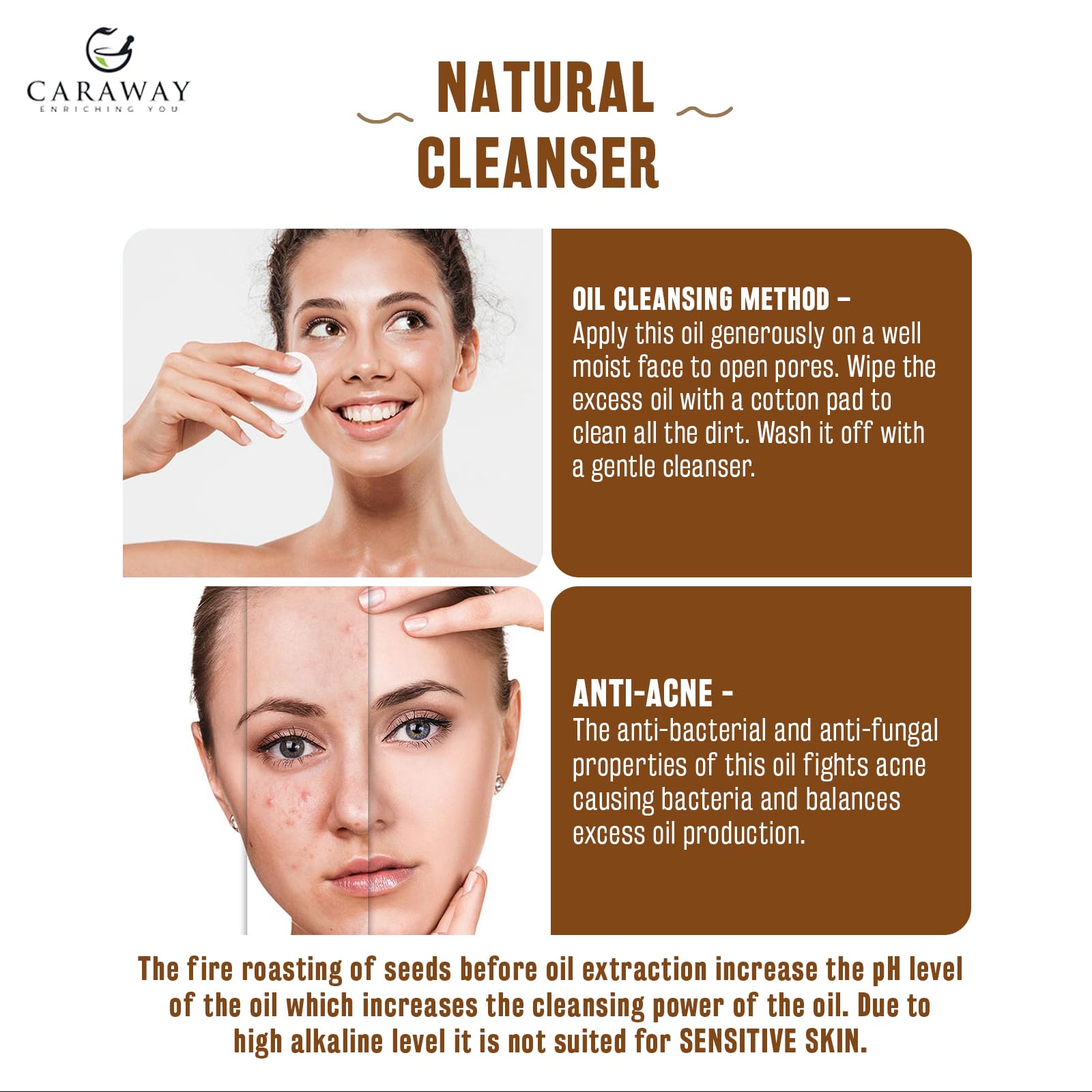 Caraway oil labeling back detail communicates organic, cold-pressed quality.