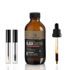 Caraway mascara-kit applicator included with oil bottle enables hygienic lash and brow use.