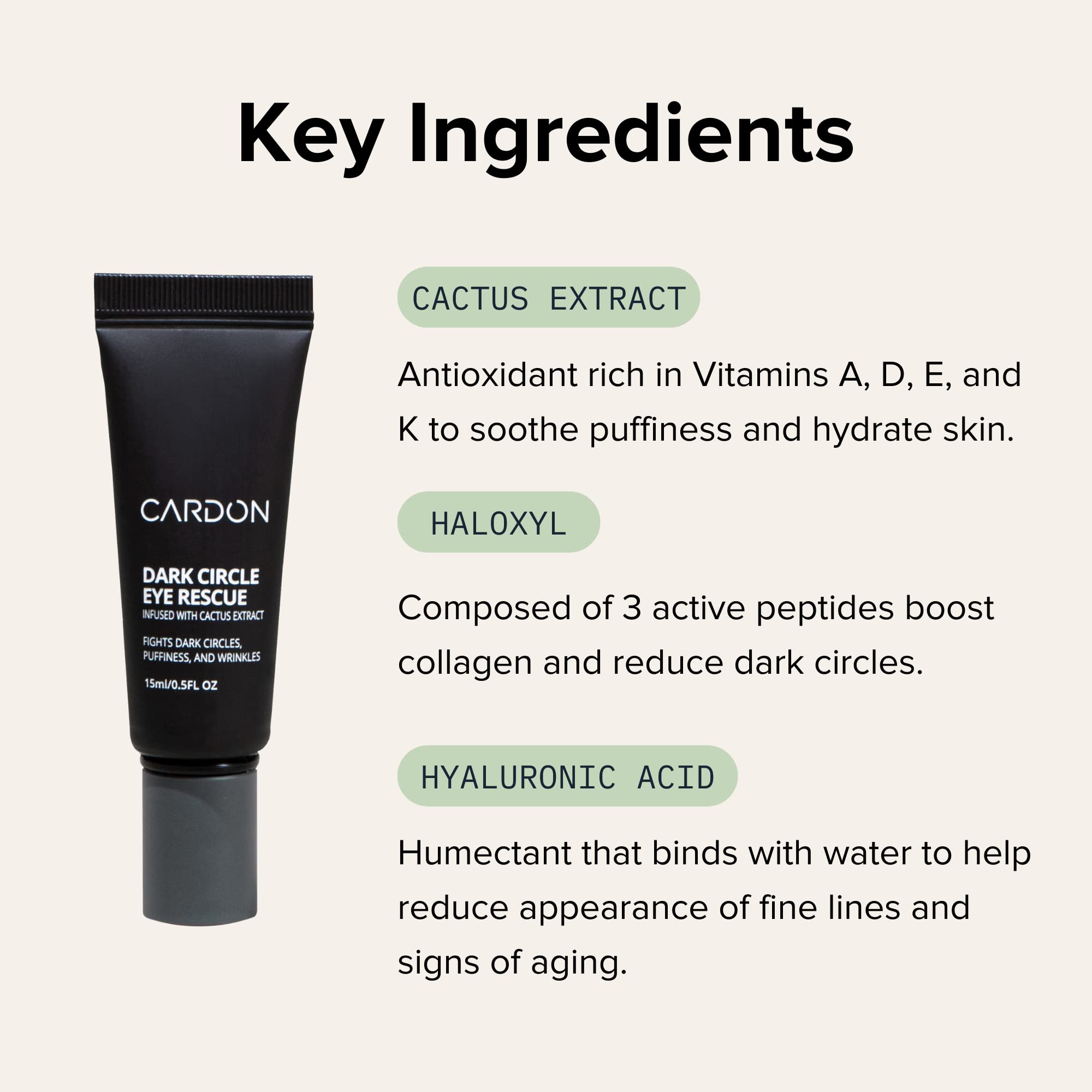 Cardon peptide niacinamide hyaluronic acid roller close-up of active ingredients