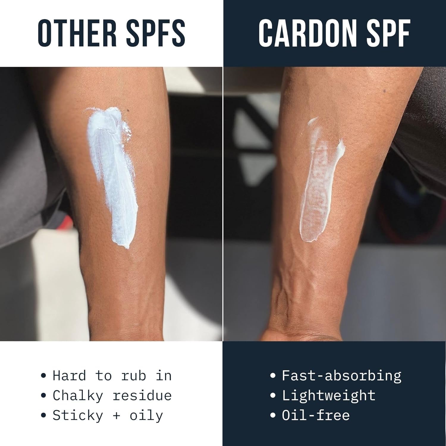 Close-up of Cardon SPF 30 cream texture for quick absorption.
