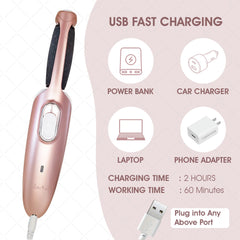 Care Me rechargeable foot file with USB charging for cordless use.