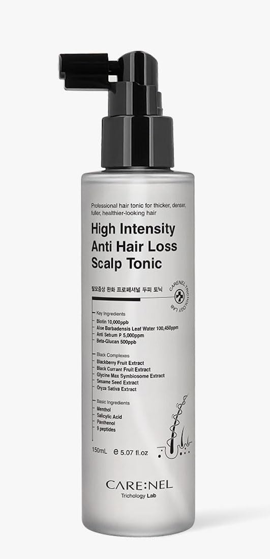 CARE:NEL Hair Loss Scalp Tonic bottle pour for easy daily use on the scalp