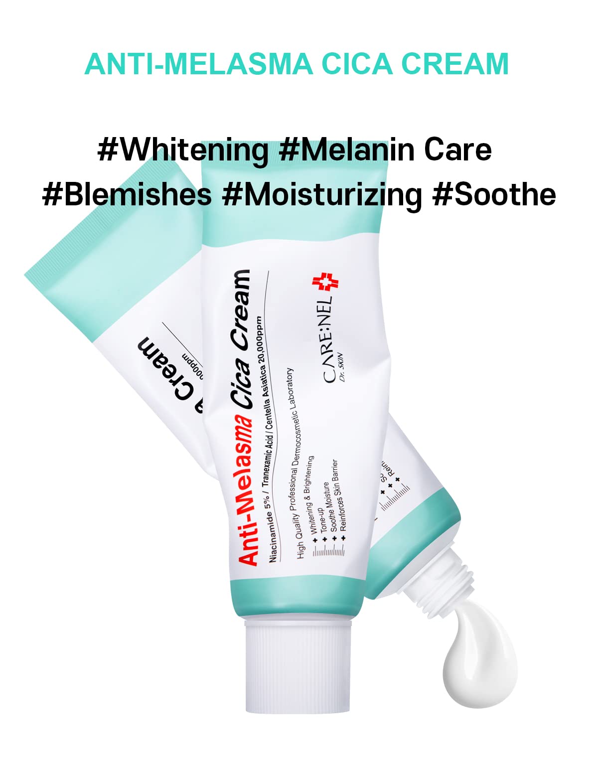 CARE:NEL Hydration barrier-strengthening formula closeup on skin swatch for lasting moisture.