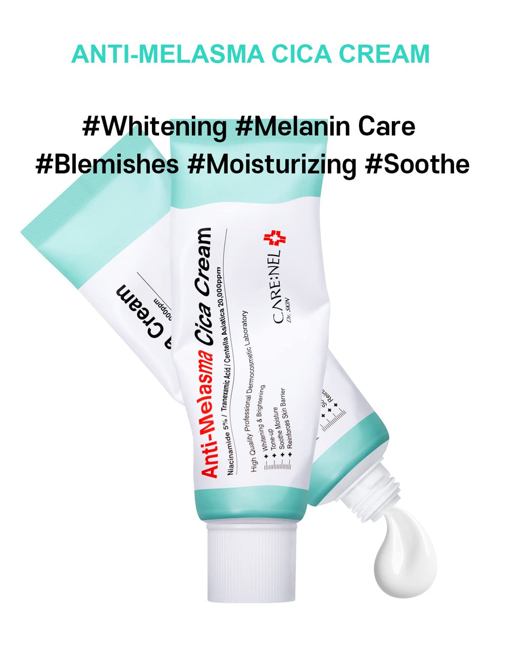 CARE:NEL Hydration barrier-strengthening formula closeup on skin swatch for lasting moisture.