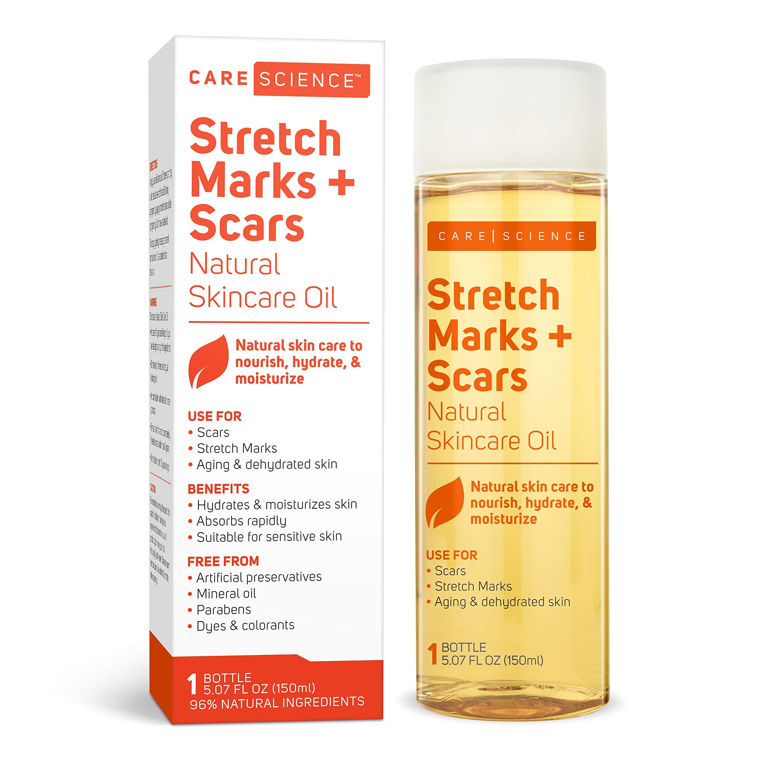 Care Science body oil serum bottle closeup shows luxurious skin hydration.