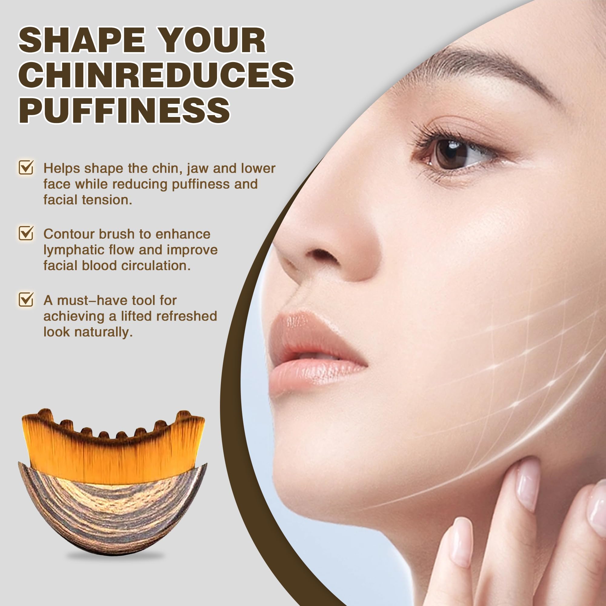 CARELAX drainage massage face brush closeup on cheeks and jawline